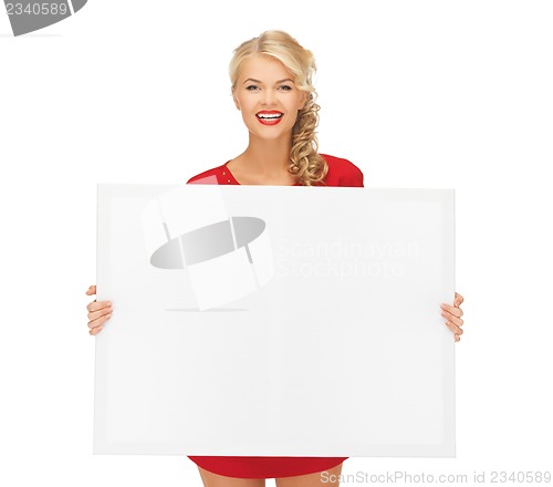 Image of lovely woman in red dress with blank board