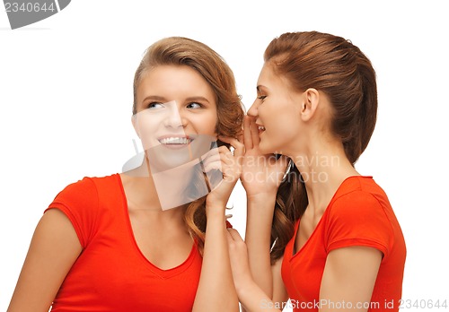 Image of two talking teenage girls in red t-shirts