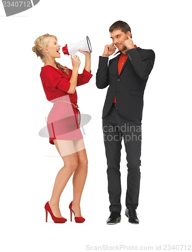 Image of beautiful couple with megaphone