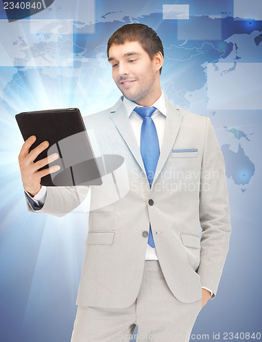 Image of happy man with tablet pc computer