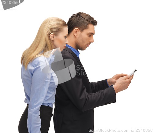 Image of man and woman reading sms