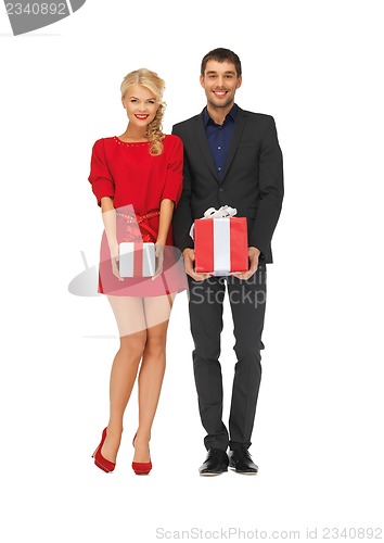 Image of man and woman with gift boxes