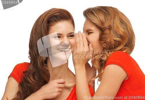 Image of two talking teenage girls in red t-shirts