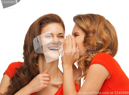 Image of two talking teenage girls in red t-shirts