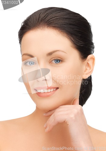 Image of face and hands of beautiful woman