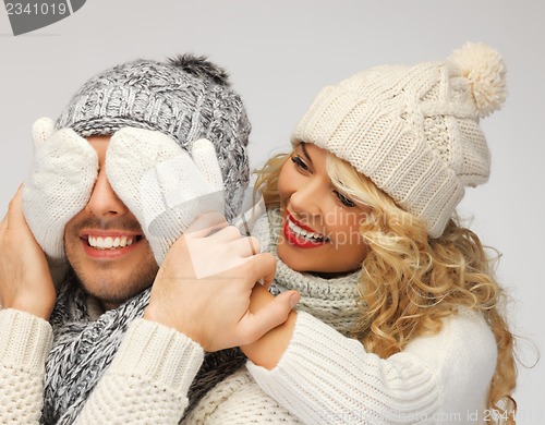 Image of family couple in a winter clothes