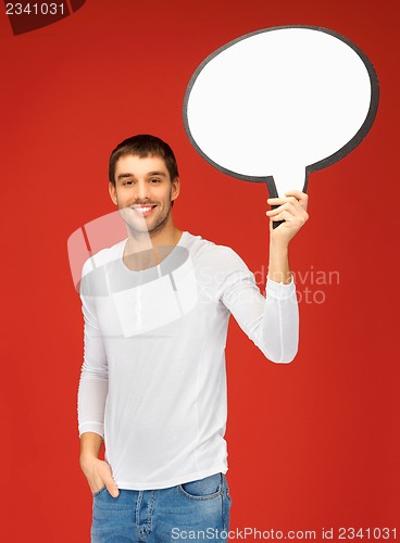 Image of smiling man with blank text bubble