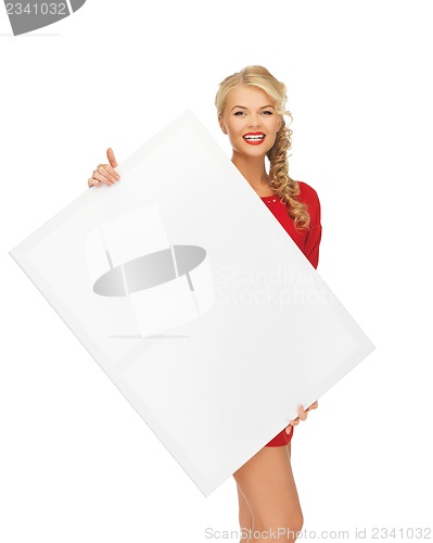 Image of lovely woman in red dress with blank board