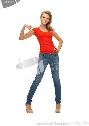 Image of beautiful teenage girl in red t-shirt