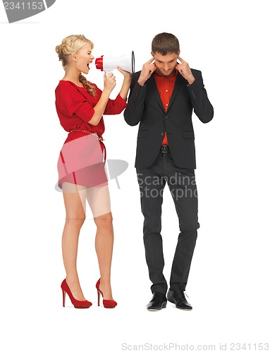 Image of beautiful couple with megaphone