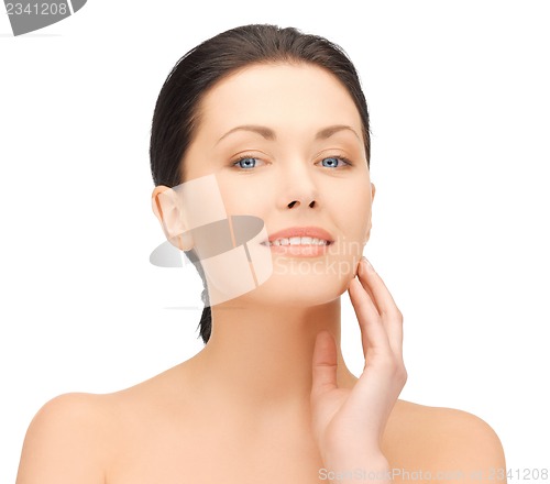 Image of face and hands of beautiful woman