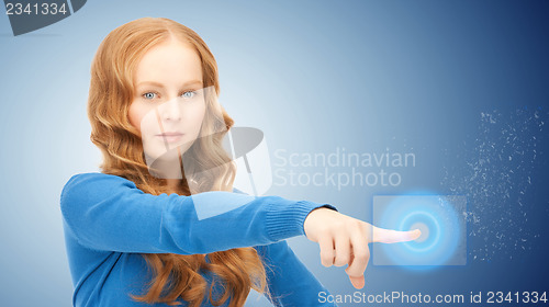 Image of businesswoman working with touch screen