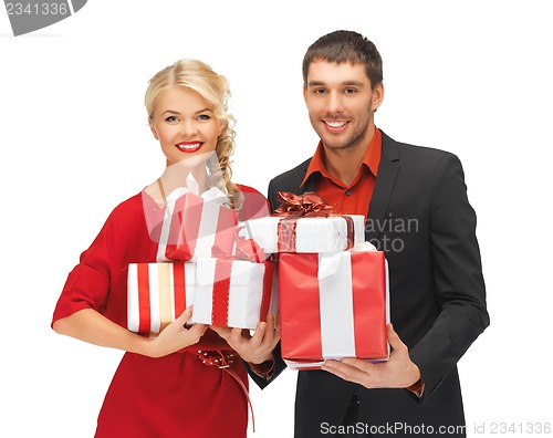 Image of man and woman with gift boxes