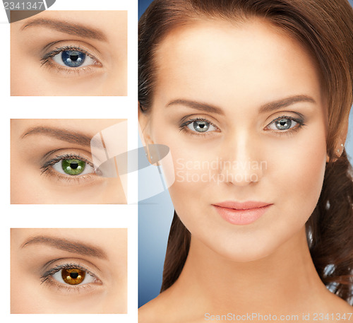 Image of woman with different color of eyes