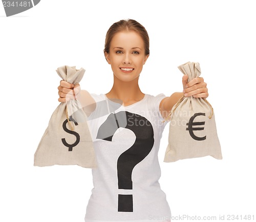 Image of woman with dollar and euro signed bags