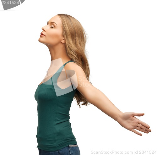 Image of woman spreading hands