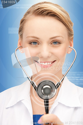 Image of attractive female doctor with stethoscope