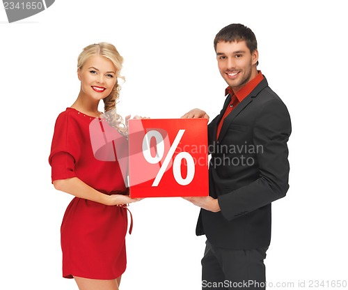 Image of man and woman with percent sign