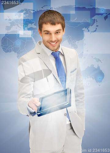 Image of happy man with tablet pc computer
