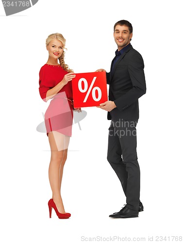 Image of man and woman with percent sign