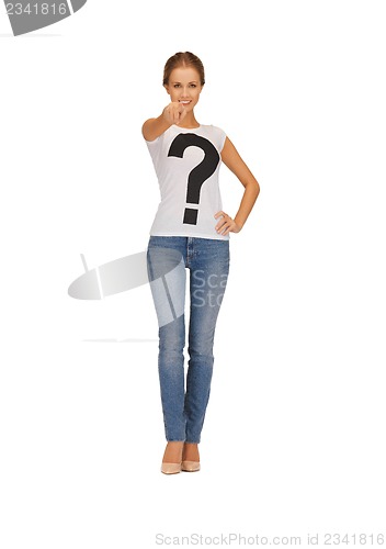Image of happy and smiling woman pointing her finger