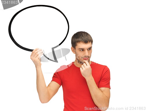 Image of pensive man with blank text bubble