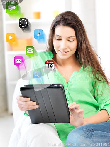 Image of happy woman with tablet pc computer