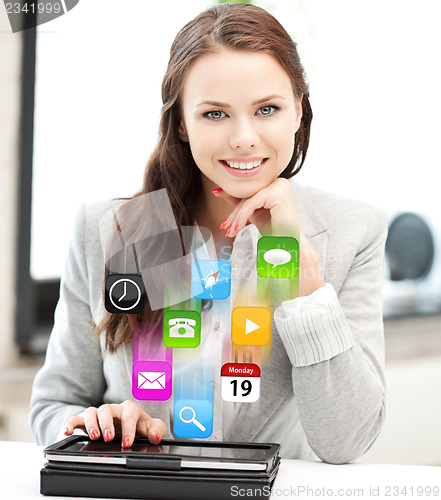 Image of happy woman with tablet pc computer
