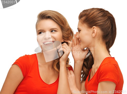 Image of two talking teenage girls in red t-shirts