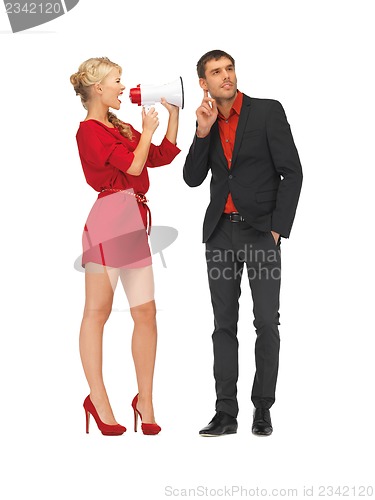 Image of beautiful couple with megaphone