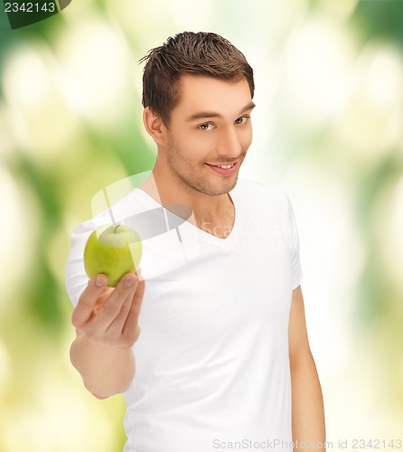 Image of man in white shirt with green apple