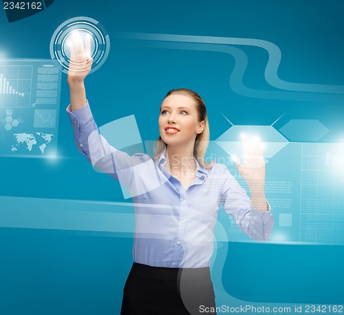 Image of woman working with virtual screens