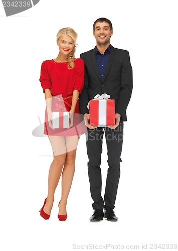 Image of man and woman with gift boxes