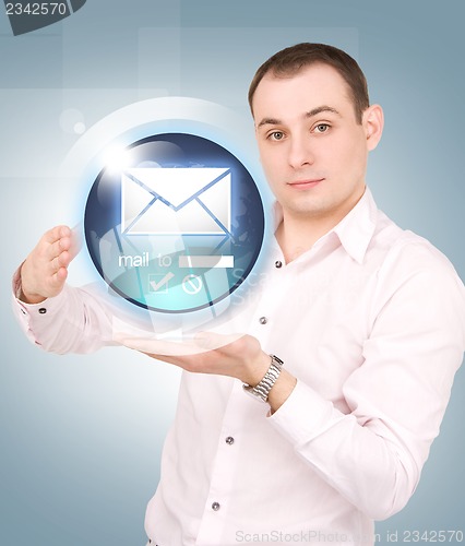 Image of message button on the palms of his hands