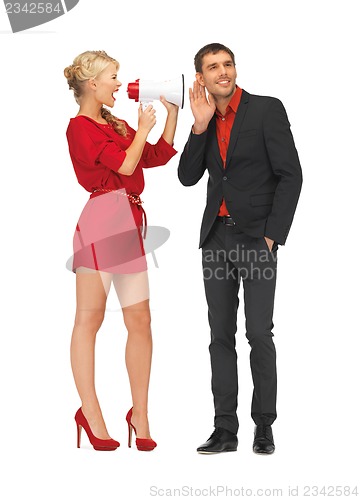 Image of beautiful couple with megaphone