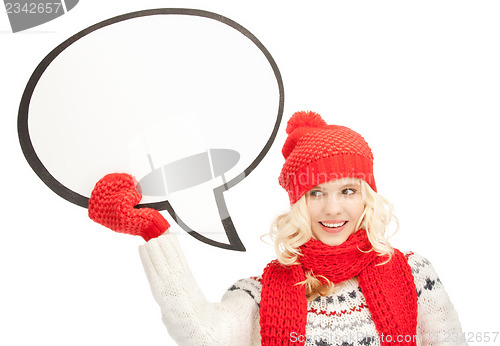 Image of smiling woman with blank text bubble