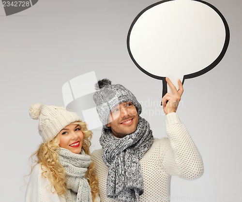 Image of family couple with blank text bubble