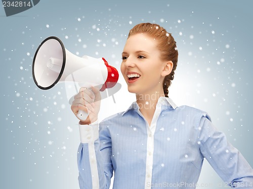 Image of happy woman with megaphone