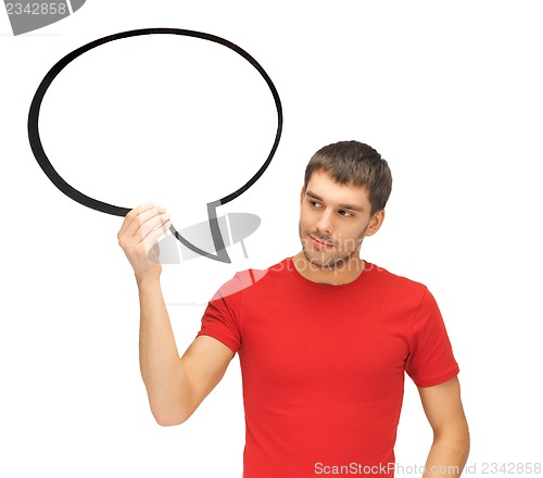 Image of pensive man with blank text bubble