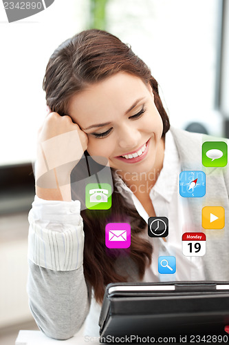Image of happy woman with tablet pc computer