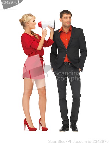 Image of beautiful couple with megaphone