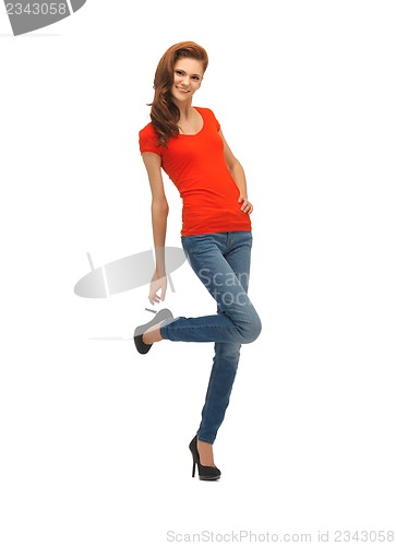 Image of beautiful teenage girl in red t-shirt