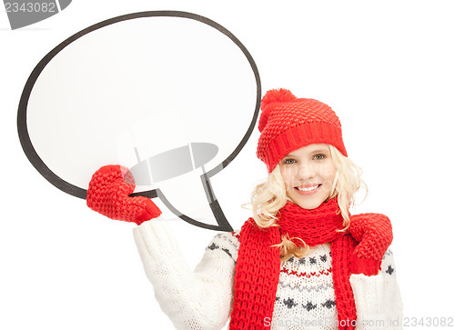 Image of smiling woman with blank text bubble