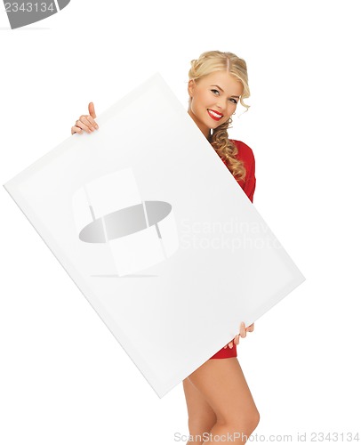 Image of lovely woman in red dress with blank board