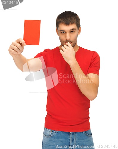 Image of handsome man with red card