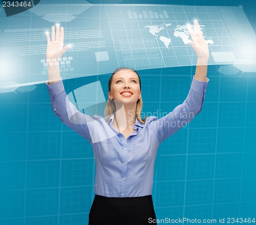 Image of woman working with virtual screens