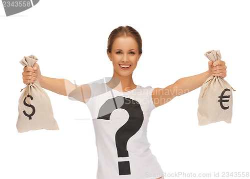 Image of woman with dollar and euro signed bags