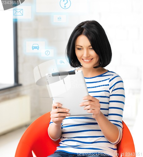 Image of happy teenage girl with tablet pc computer