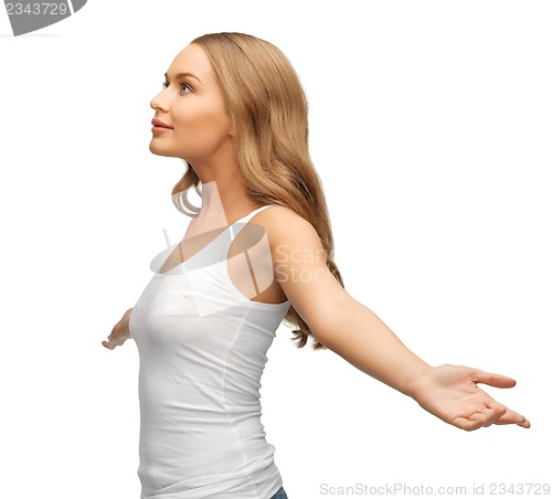 Image of woman spreading hands