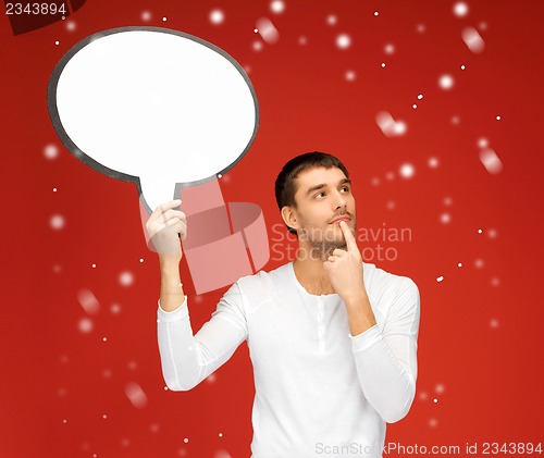 Image of pensive man with blank text bubble